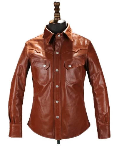 New Brown Cow Shirt Man\'s 100% Genuine Leather Jackets Fashion Men\'s Slim Japan Style Jacket