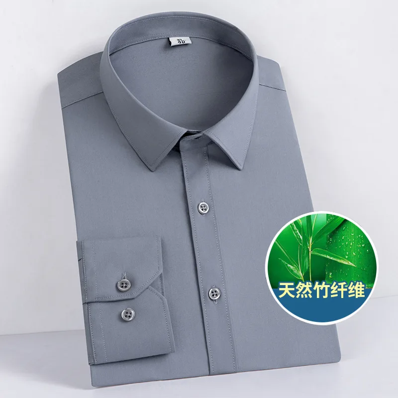 

Bamboo Fiber Material Men's Business Formal Wear Long Sleeve Button Down Shirt Male Office White Collar Work Shirt Regular Fit