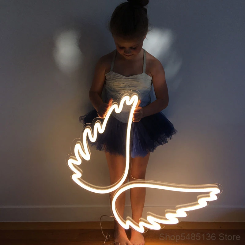 Unicorn Angel Wings Led Night Lights Kids Baby USB Neon Night Lamp Bedroom Bedside Wall Lamp Sconce Bar Holiday Gifts Home Decor