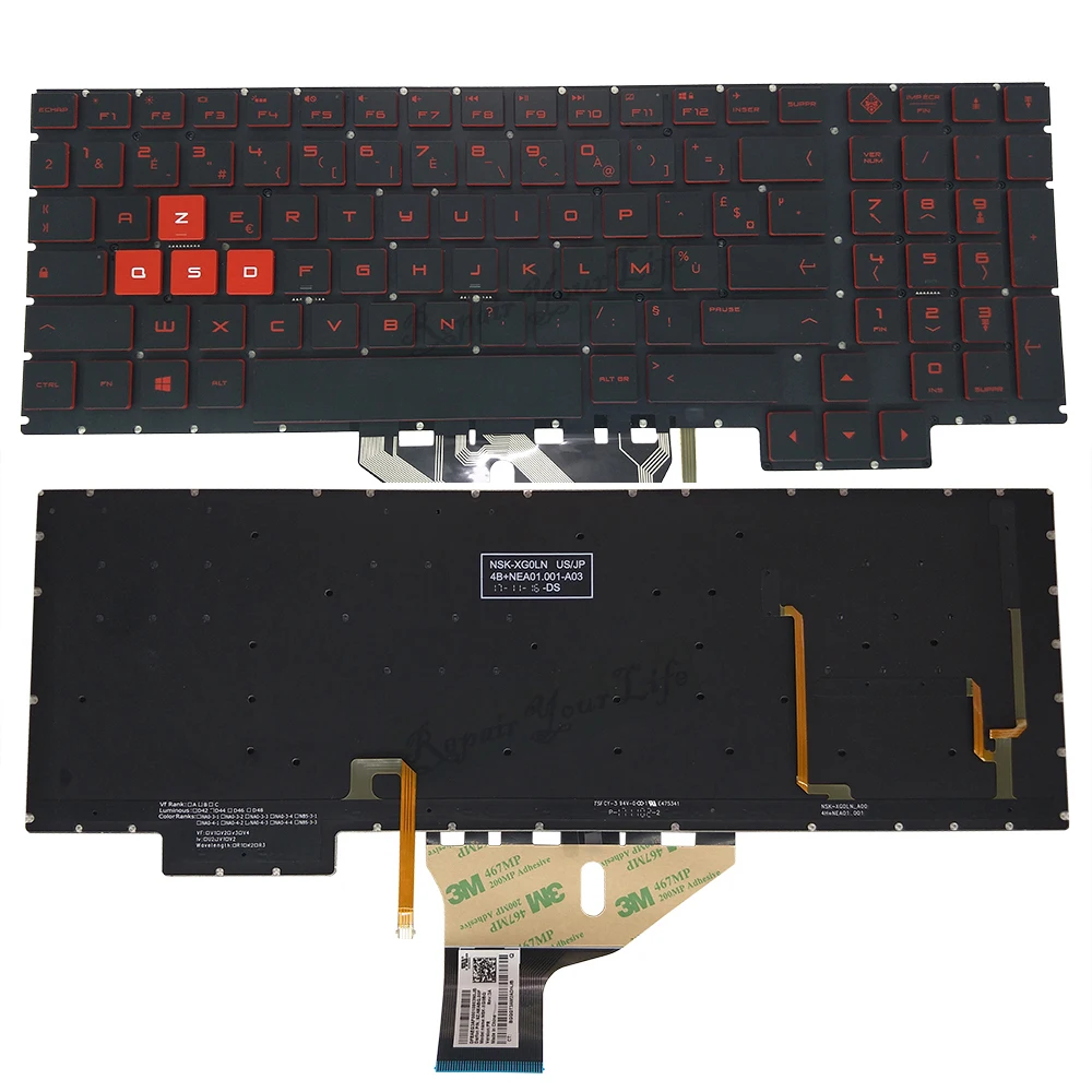 

US Thai Red Backlit Keyboard for HP OMEN 15CE TPN-Q194 15-CE030CA 15-ce001la 15-ce015dx 15-ce004na FR French backlight NSK-XG0BQ