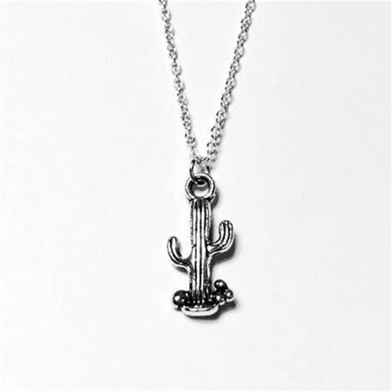 Cactus Necklace Cute Simple Silver Color Cactus Charm Pendant Necklace Silver Color Chain Western Jewelry Necklace Texas Cactus