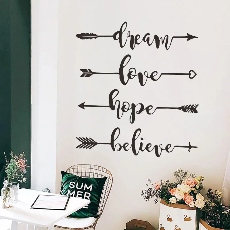 Dream Love Hope Believe English Wall Sticker Inspirational Office Wallpaper Living Room Bedroom Decoration Self-adhesive Mural