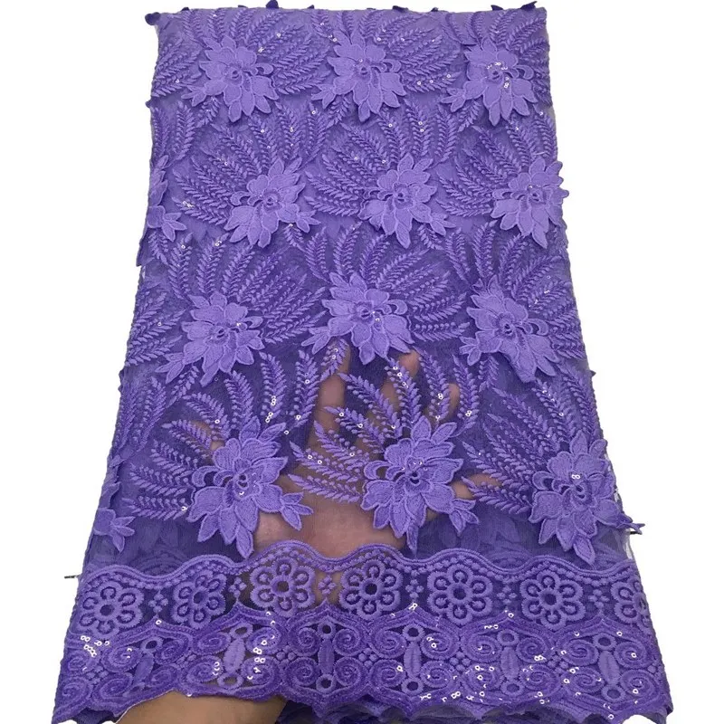 

purple High Quality African Nigerian Lace Fabric French Tulle Lace Embroidery Milk Silk Cord Lace French 5yards TS9745
