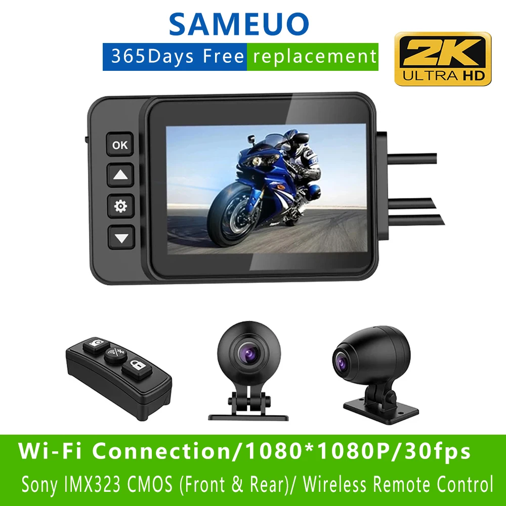 SAMEUO Q3 Motorcycle Camera 4K Video Recorder Dash Cam Moto Action Camera Dvr Bike Drive Scre Recorder Motorcycle Waterproof WIF