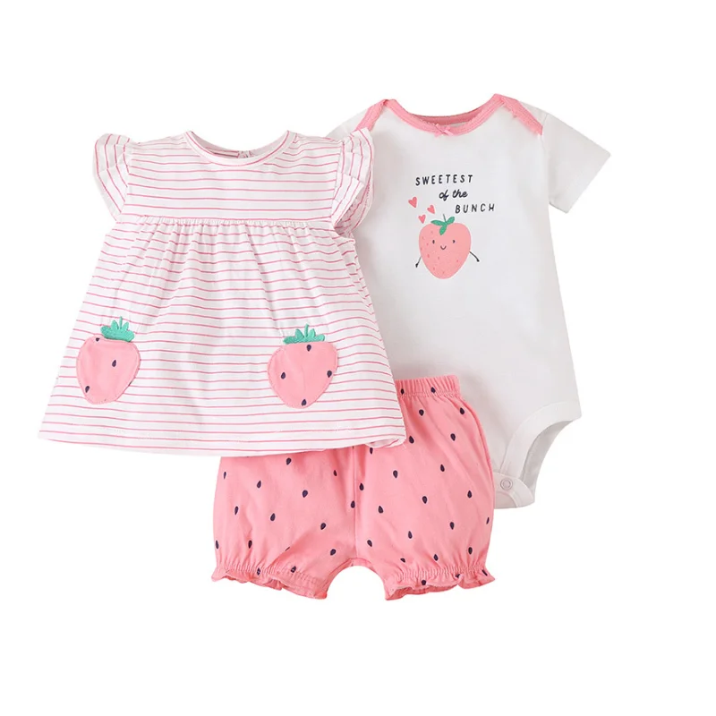 3PCS Newborn Baby Girl Clothing Sets 2023 Summer Floral Tops T-shirt+Bodysuit+Shorts New Bebe Kids Clothes Outfits