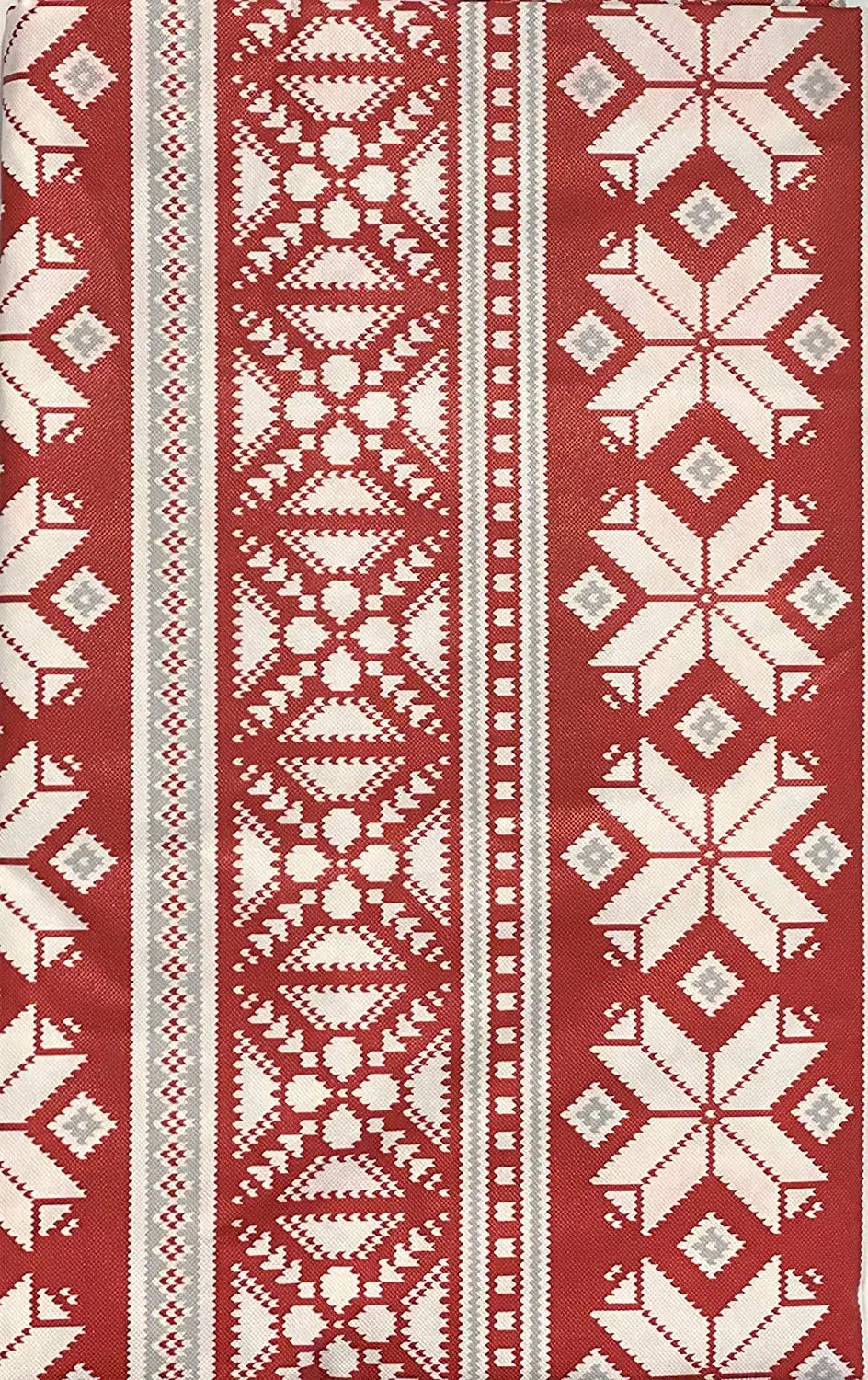 Christmas Geometric Snowflake Red Oblong Vinyl Flannel Dining Room Holiday Tablecloth for Parties and Celebrations