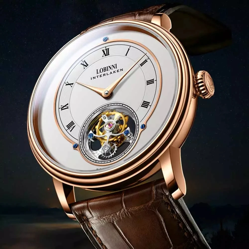LOBINNI luksusowe prawdziwe męskie zegarki mechaniczne z tourbillonem obudowa ze stali nierdzewnej 316L dwustronny wodoodporny zegarek ze szkła szafirowego
