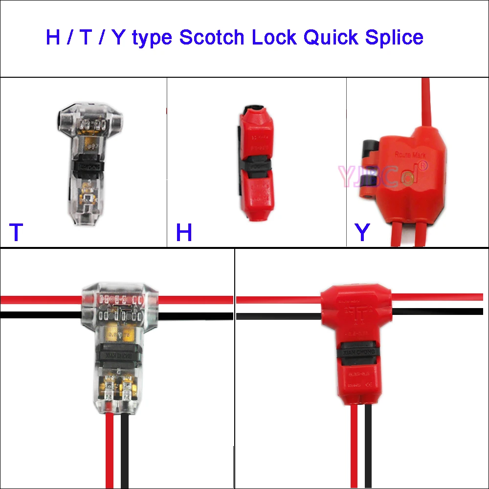 

100pcs 24-20AWG Cable Wire Scotch Lock Quick Splice H/T/Y type 1pin/2pin Connectors for Terminals Crimp Electrical Car Audio