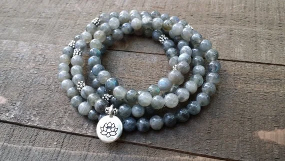 labradorite 108 mala necklace stretch wrap bracelet