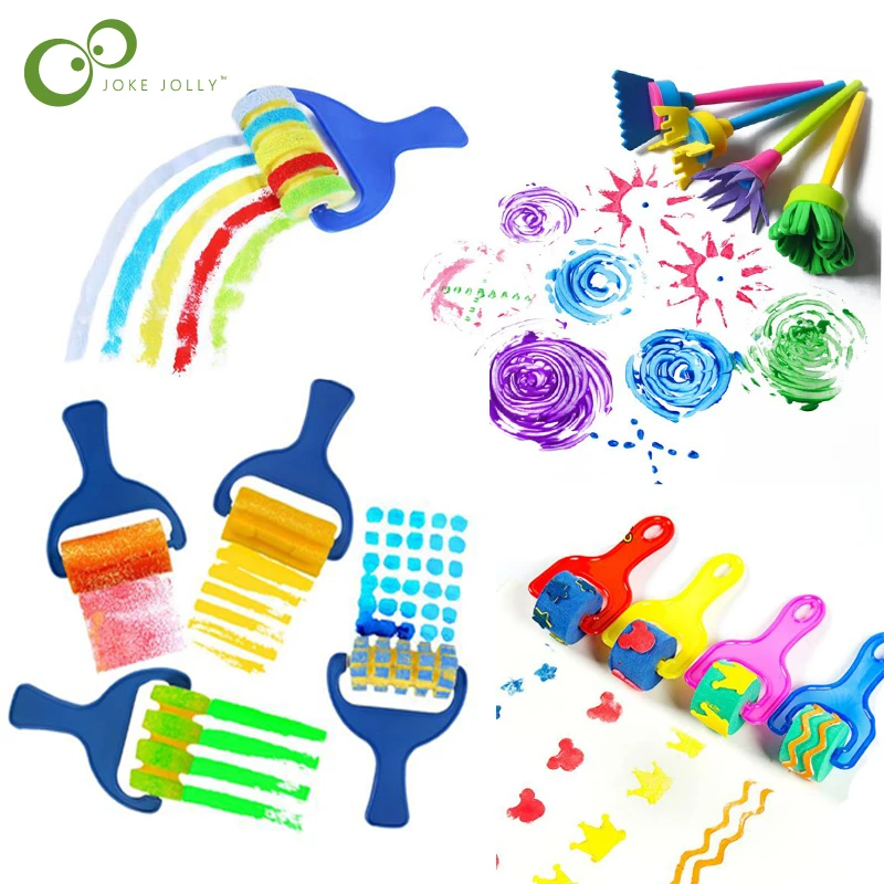 4pcs Rotate Paint DIY Drawing Flower Sponge Brushes Kids EVA Art and Crafts Brushes Painting Tool Children Educational Toys ZXH