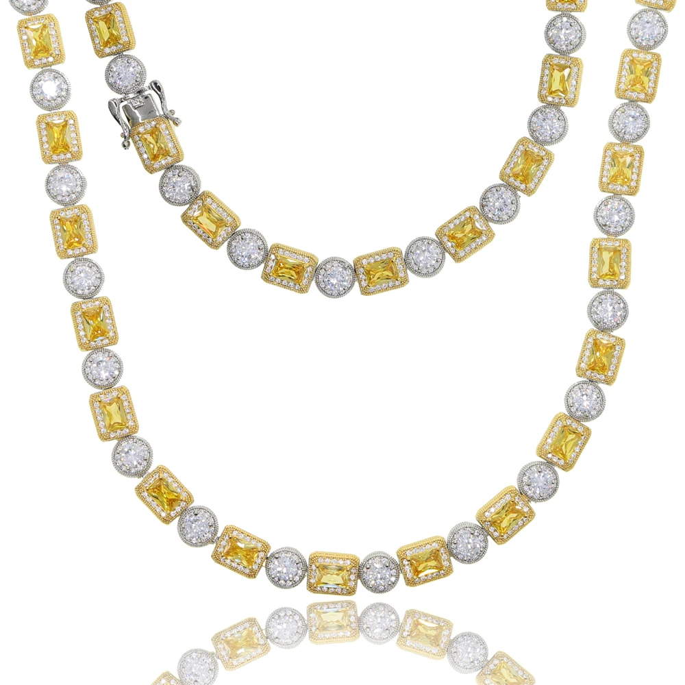 New design iced out bling cz cluster men boy chain 5A fashion cz cubic zirconia hiphop white yellow two tone rock men Necklace