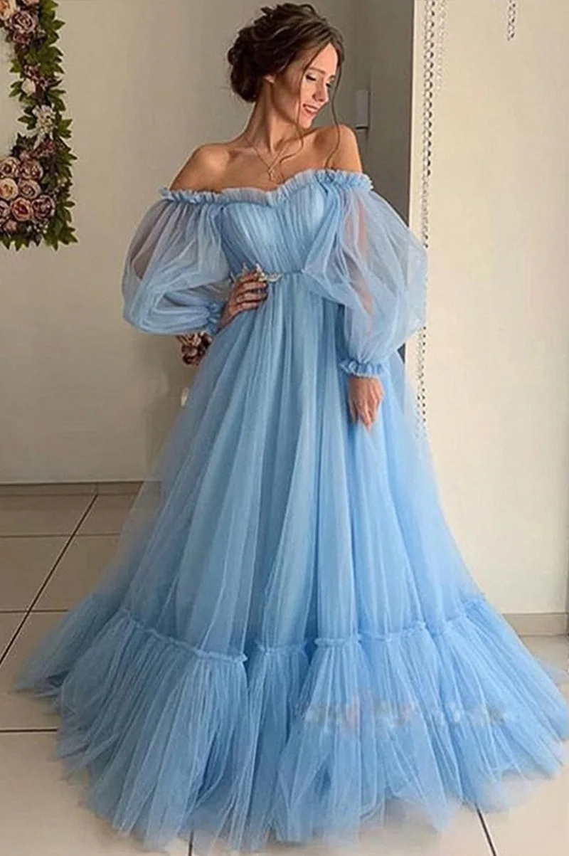 Vestidos de novia elegantes para mujer, vestido Midi de gasa de manga larga con un hombro descubierto, vestido de noche Sexy para fiesta, rosa y azul