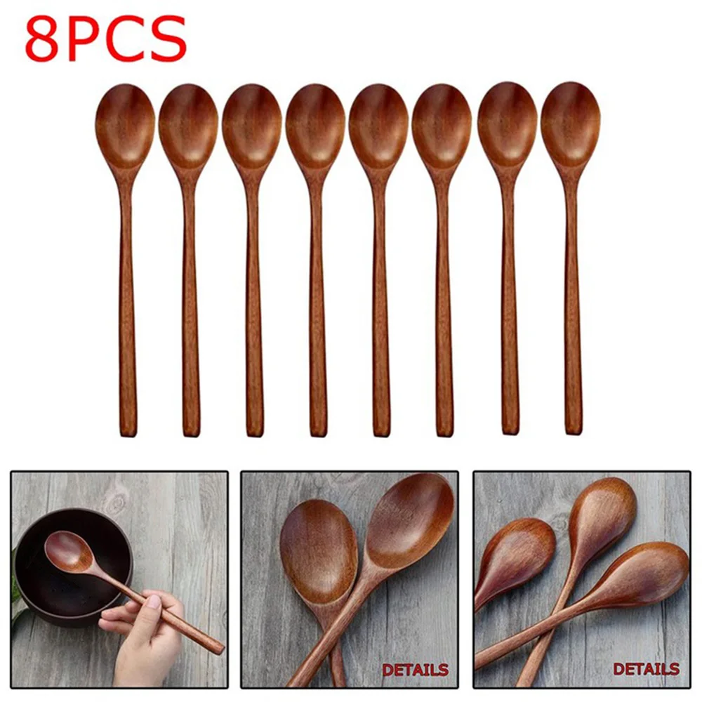 8 pezzi cucchiai di legno zuppa stoviglie ecologiche in legno naturale strumento da cucina per caffè cucchiaio di legno 23.5*4cm per cucinare Gadget Cocina