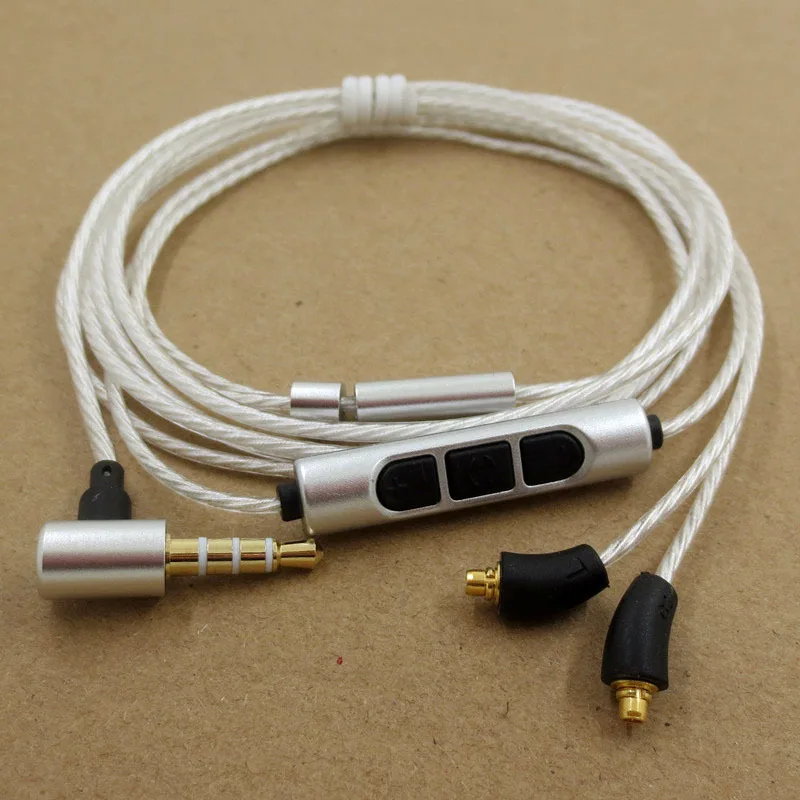 Сменный металлический кабель для Shure с 3 кнопками, посеребренный медный провод, улучшенный Hi-Fi кабель для наушников mmcx для iphone, Samsung se846