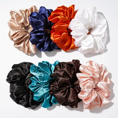 Imagen 2 del producto Lazos para el cabello coloridos y lisos para mujer, bandas elásticas para el cabello, Scrunchie de satén grande, accesorios para el cabello 2021