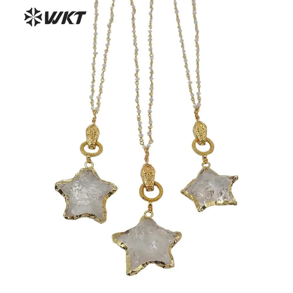 WT-N1214 WKT Romantic Stone Necklace Star Raw Crystal Quartz Pendant Necklace Magnet Buckle Necklace Women Fashion Jewerly