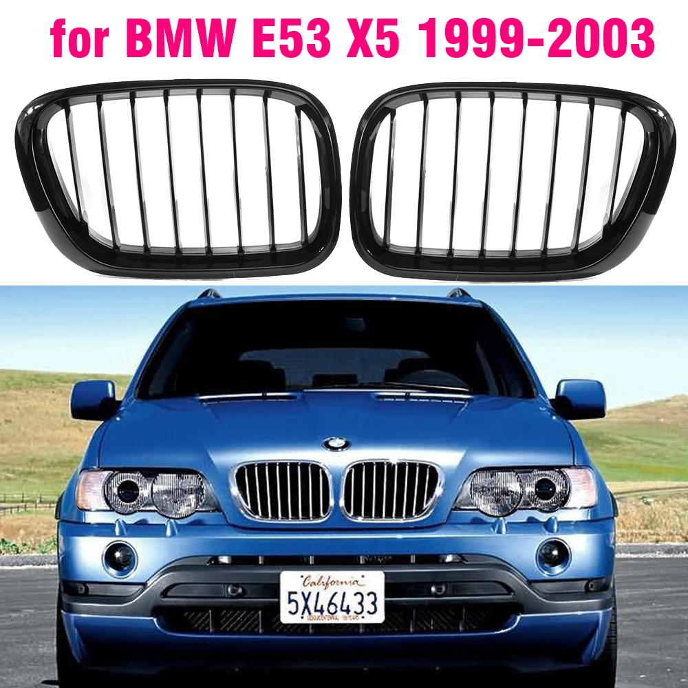 

1SET Glossy Black Single Dual Line Front Kidney Grill Grille Replacement For BMW E53 X5 1999 2000 2001 2002 2003