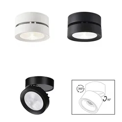 Surface mounted ultra-thin circular LED spotlights, 360-degree adjustable COB down light 7W 10W 12W 15W interior lighting