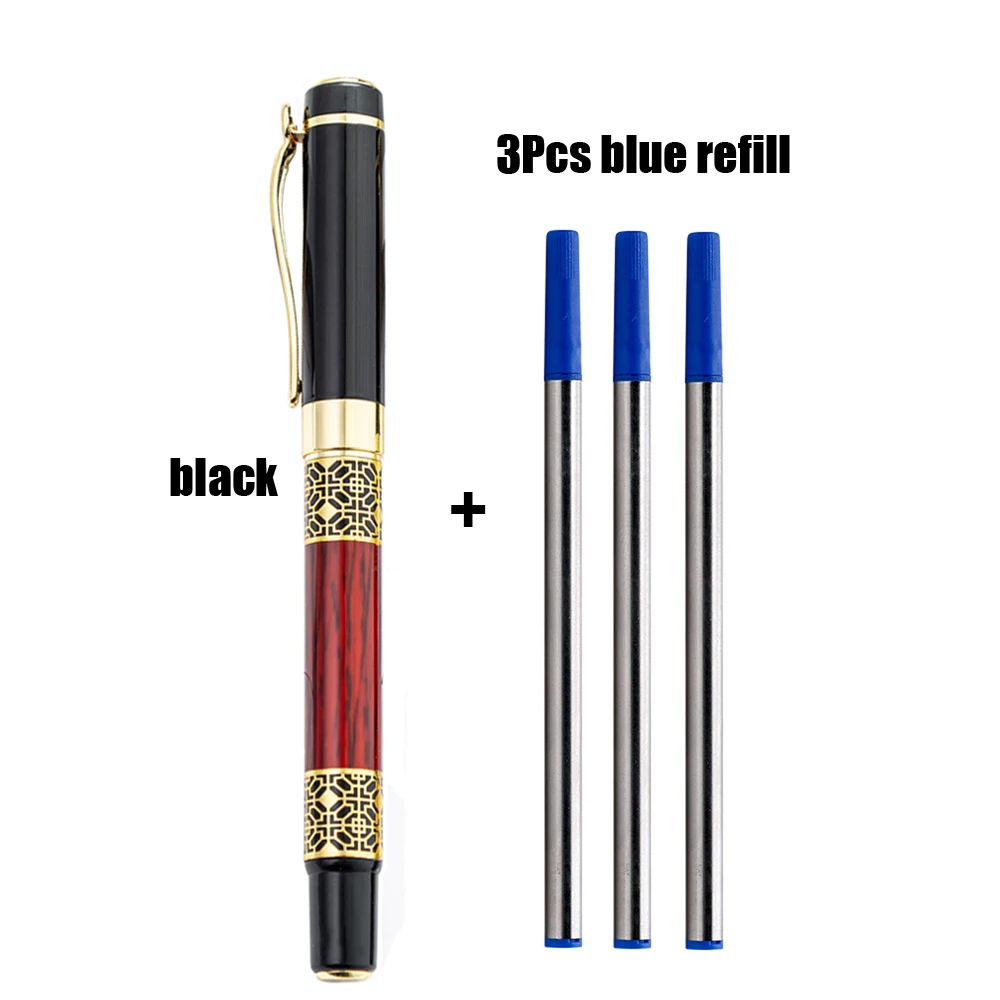 1+3Pcs Gel Pens & Refills Set Stationery Business Writing Pen Black Ink 0.5mm Black/Blue Ballpoint Pen Office School Supplies