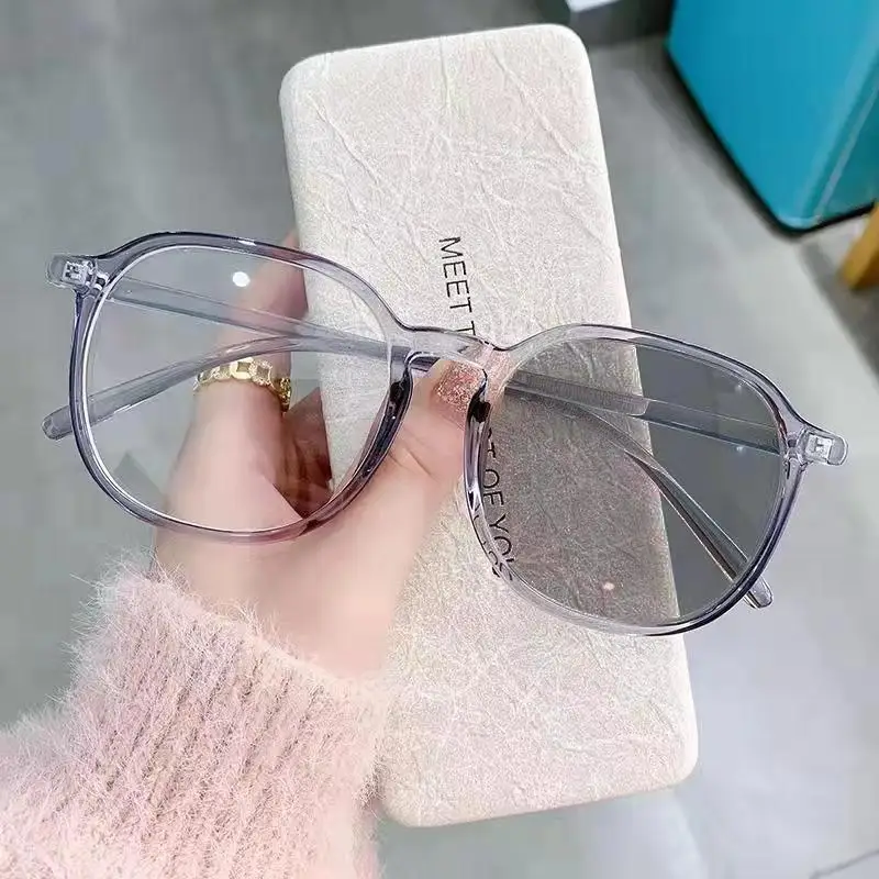 Transparente, farbwechselnde Computerbrille, PC-Rahmen, für Damen und Herren, Anti-Blaulicht-Brille, runde Blockierbrille, optische Brille