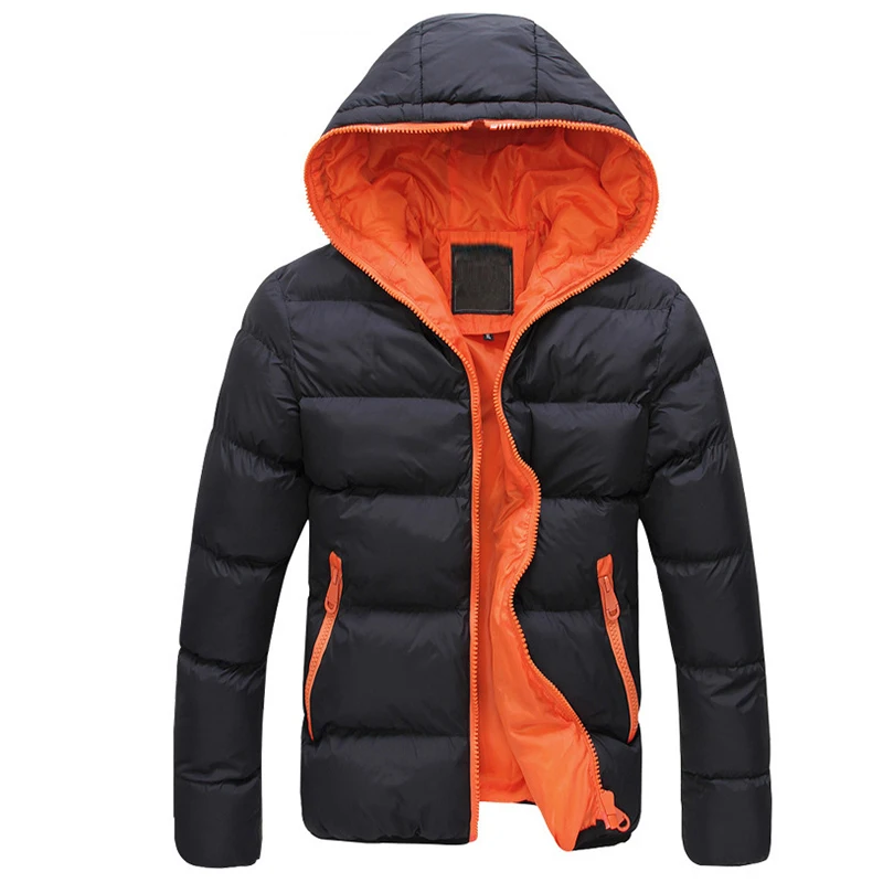 

jacket coat Men Color Block Zipper Hooded Cotton Padded Coat Slim Fits Thicken Outwear Jacket