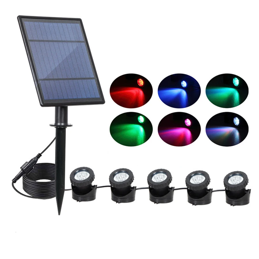 Thrisdar IP68 RGB Changeable Solar Underwater Lights Lamp Underwater Spot Light Swimming Pool Fountains Pond Aquarium Light