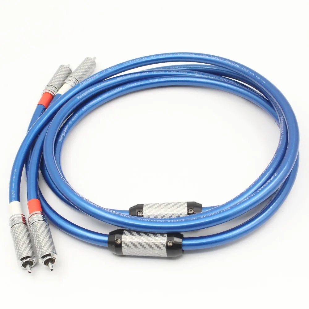 Hi-end Rectangular OFC Copper Conductor HIFI RCA audio cable with carbon fiber RCA Plug