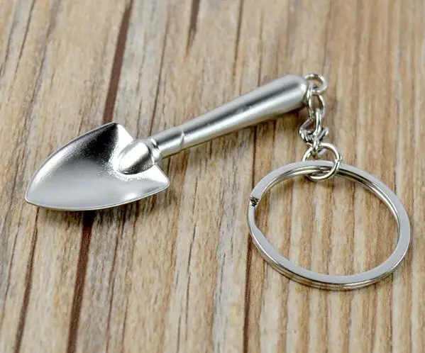 200pcs Fashion Novelty Mini Shovel Keychain Metal Spade Key Rings for Promotion gift