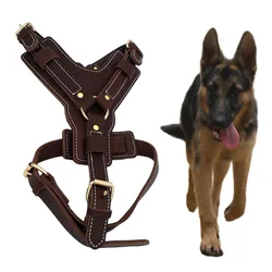 Brown Real Leather Large Dog Harness Vest Walking Training big Dog Harnesses Strap for German Shepherd Labrador Husky Dogs