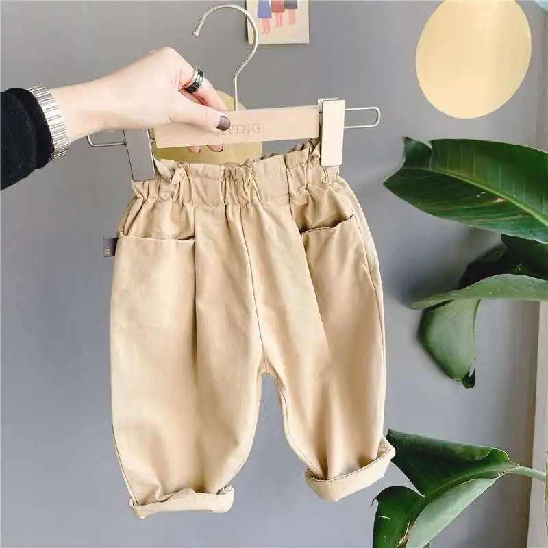 السراويل للفتيات الربيع الصيف الاطفال Trousers غير رسمية الكورية الخريف الحريم Pants غير رسمية القطن بلون عالية الخصر بنطلون