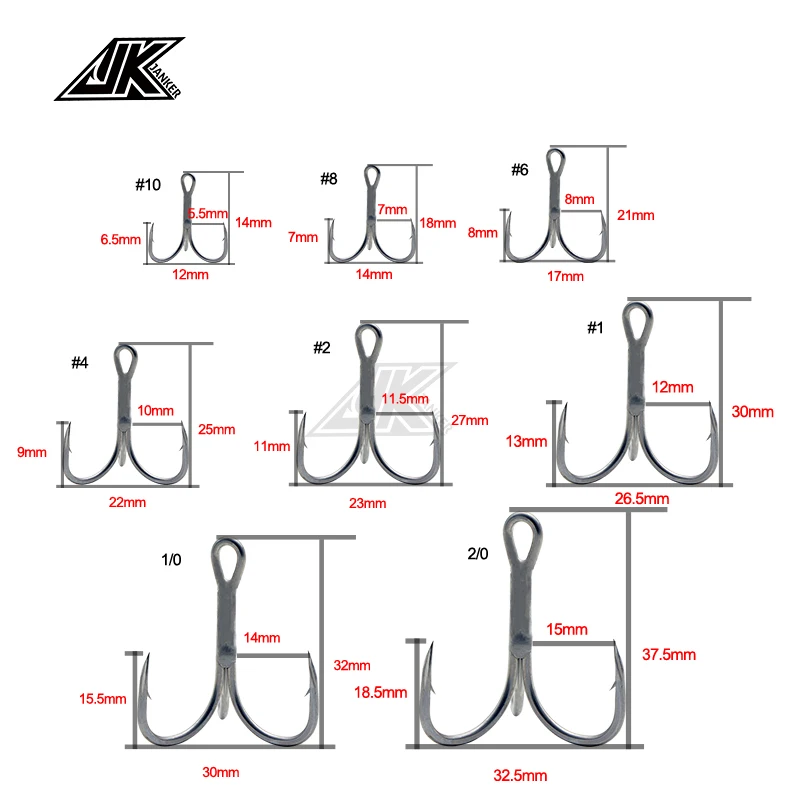 JK JT-27 Triple Fishing Gray 2X Treble Hooks 1box Fish Tees T-Gloove Point Round Bend Super Antirust Hook Sea Fishhooks Tackle