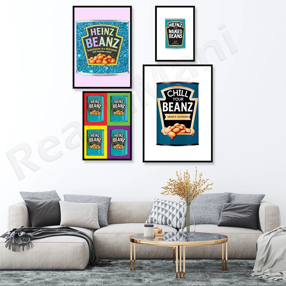 Heinz Beans retro posters, kitchen wall art, retro soup canvas, baked bean prints, unique gifts for food and home decoration