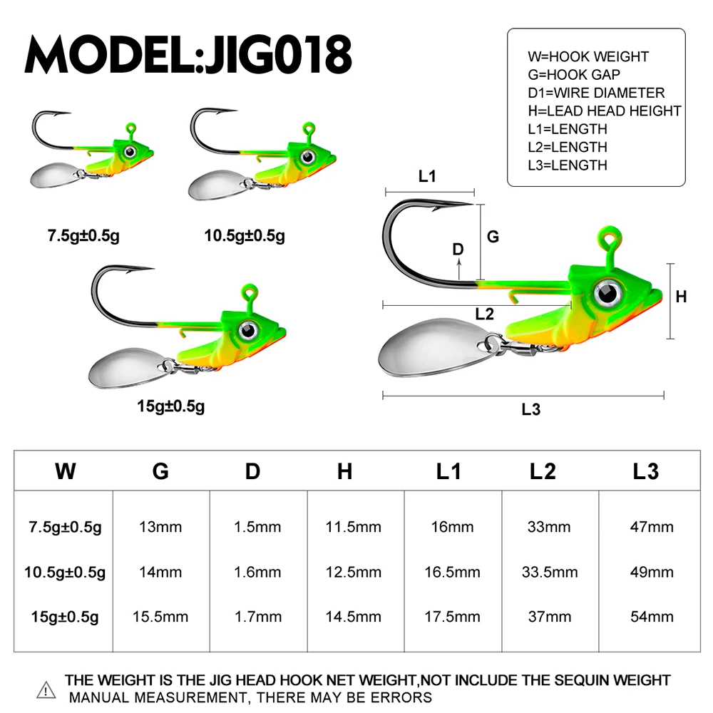 PROBEROS 50PCS Fishinghooks 7.5g-10.5g-15g Jigging Head Hooks With Spinner Spoon Fish Lifelike Jigs Hooks Fishing Tackle