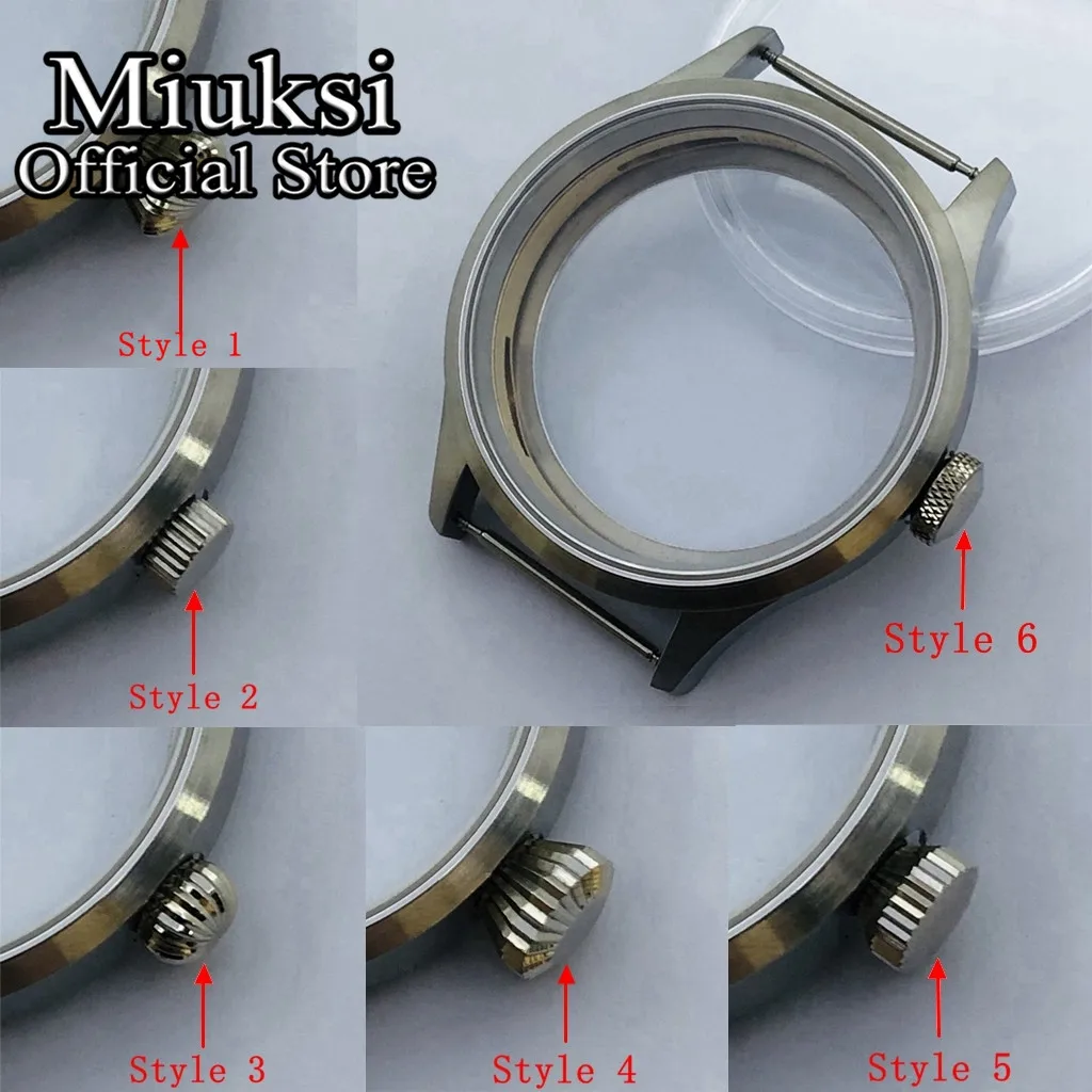 Miksi 43mm silver brushed stainless steel watch case sapphire glass fit ETA6497 6498 Seagull ST3600 ST3620 ST36 series movement