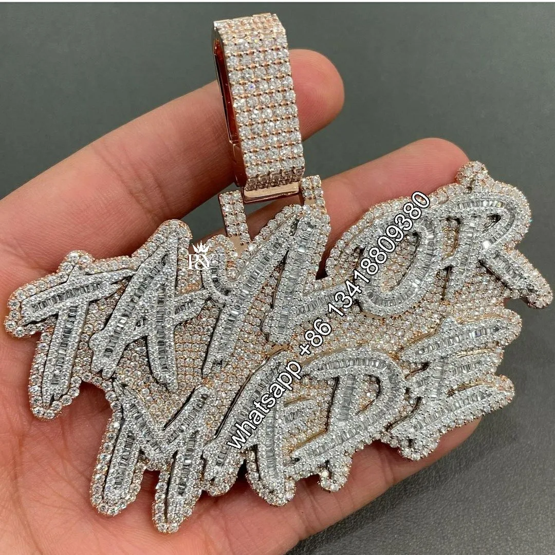 

JEWE Custom Unique Full Iced Out S925 Emerald Cut Baguette VVS D Moissanite Diamond Letter Pendant Hip Hop Chain