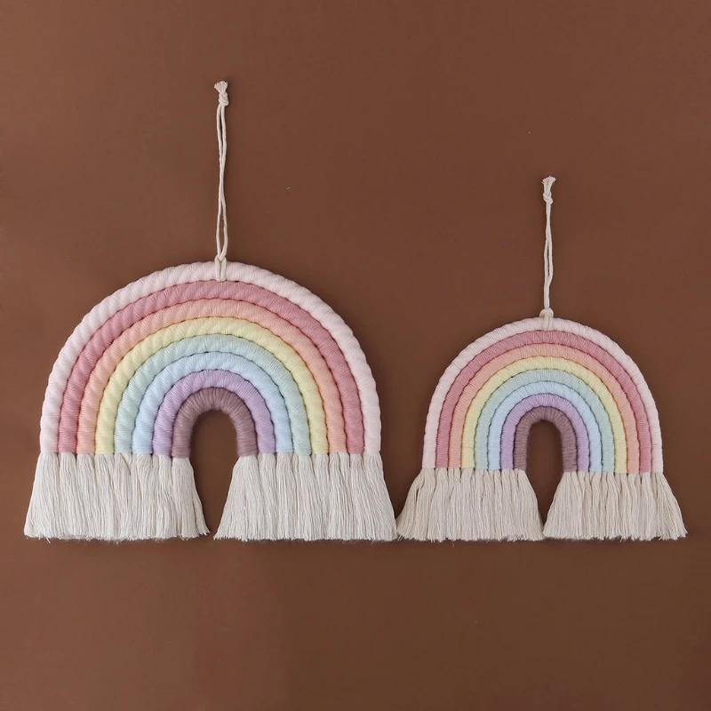 Nodic Style 8 Lines Hand-woven Rainbow Macrame Tapestry Baby Boys Baby Girls KIds Room Decor Wall hanging Decor Toys Home Decor