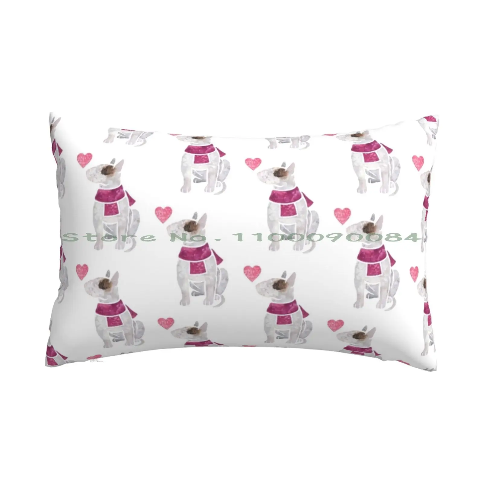 Watercolour English Bull Terrier ( White ) Pillow Case 20x30 50*75 Sofa Bedroom Flowers Pink Blue Abstract White Doodles Brown