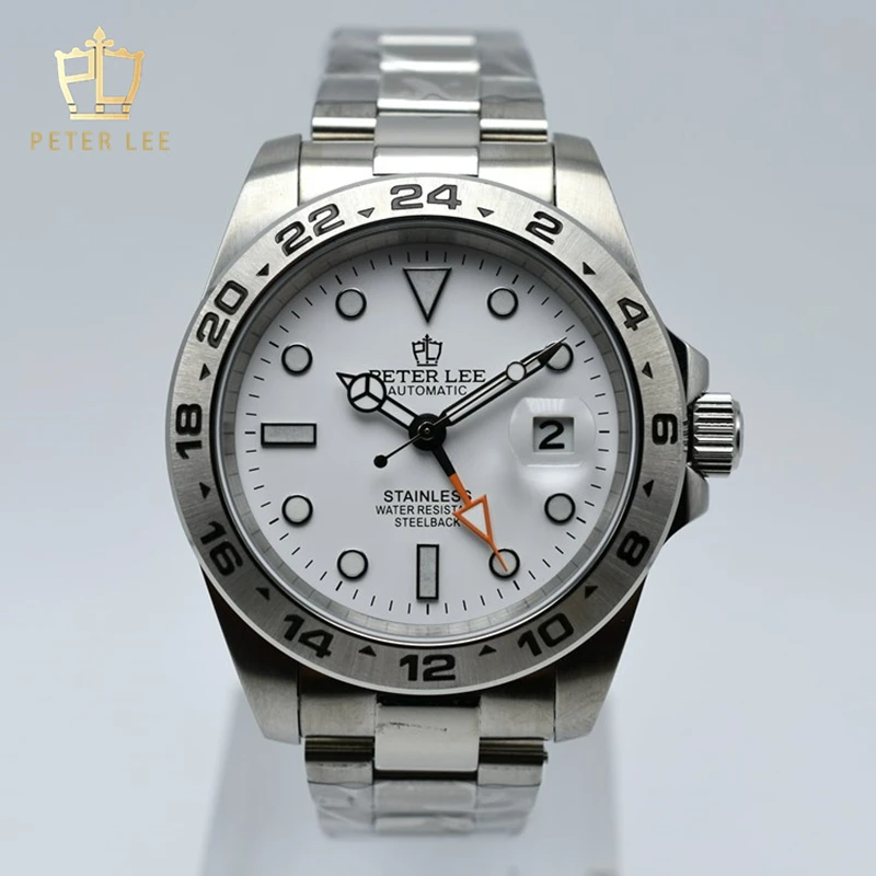 PETER LEE 40MM Original Luxury Automatic Man Watch Luminous Mechanical Stainless Steel GMT Designer Silver rmens gifts watches