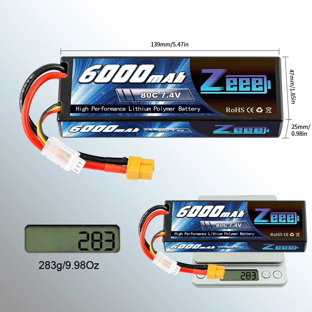 1/2Units Zeee LiPo Battery 2S 7.4V 6000mAh 80C XT60 Plug RC Parts Hardcase Lipo 2S for Airplanes RC Car Vehicle Truck Tank Boats