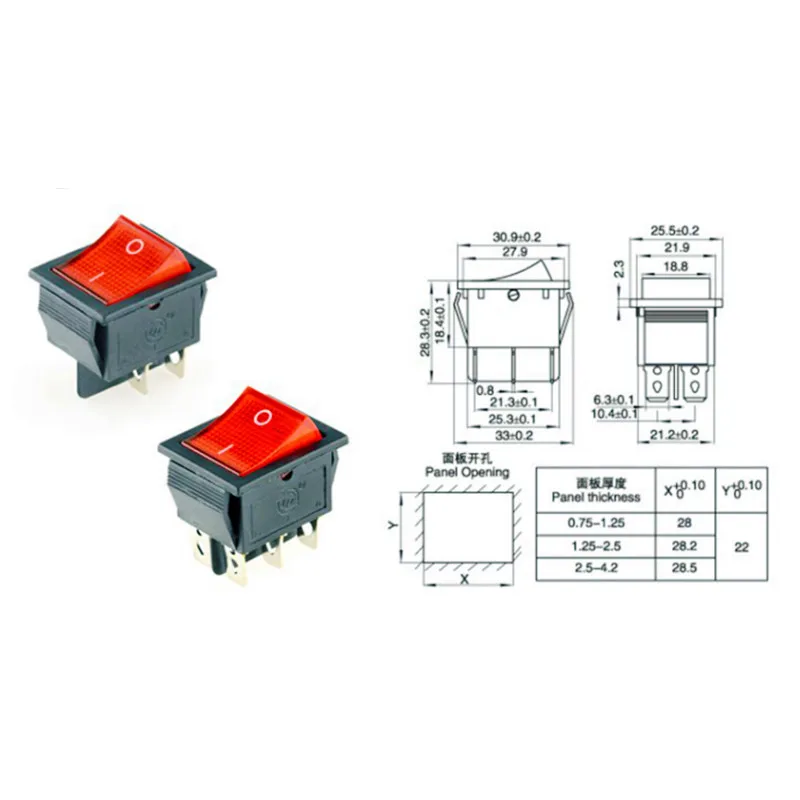 Przełącznik kołyskowy KCD4 ON-OFF 2 pozycja 4 piny/6 pinów sprzęt elektryczny ze światłem wyłącznik zasilania 16A 250VAC/ 20A 125VAC