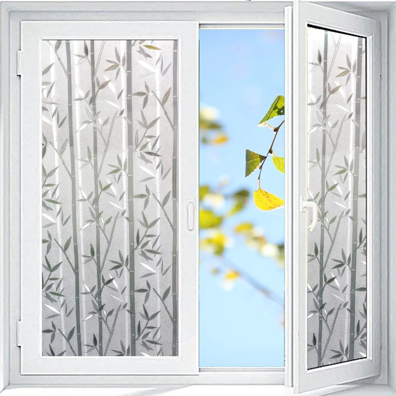 Nuelife bamboo leaf pattern non-glued electrostatic film frosted cellophane opaque heat insulation privacy window glass film