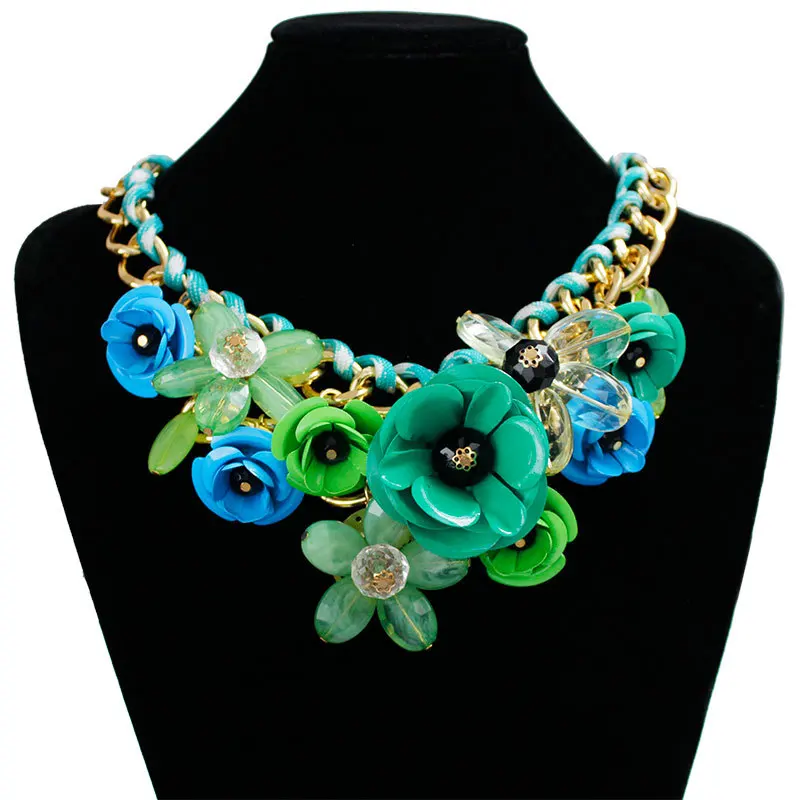 New Arrival Women exaggeration Flower Necklace Gem Pendant Rope Woven Necklace For Women Gift Ladies