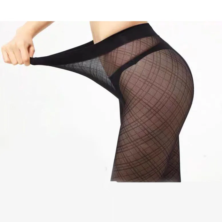 KASURE Sexy Plaid Pattern Women Tights Transparent Elegant Basic Female Pantyhose Thin Female Hosiery Vintage Tights