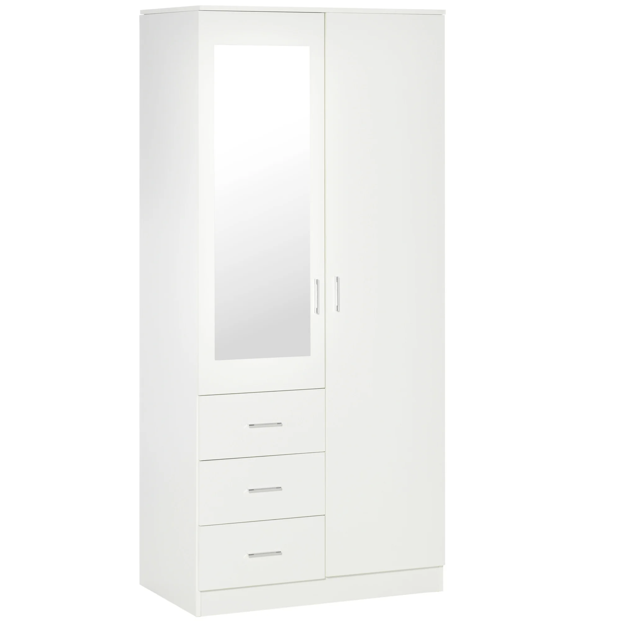 HOMCOM 2-door wardrobe with mirror 3 drawers adjustable shelves and bar for hanging bedroom 80x50x180 cm White