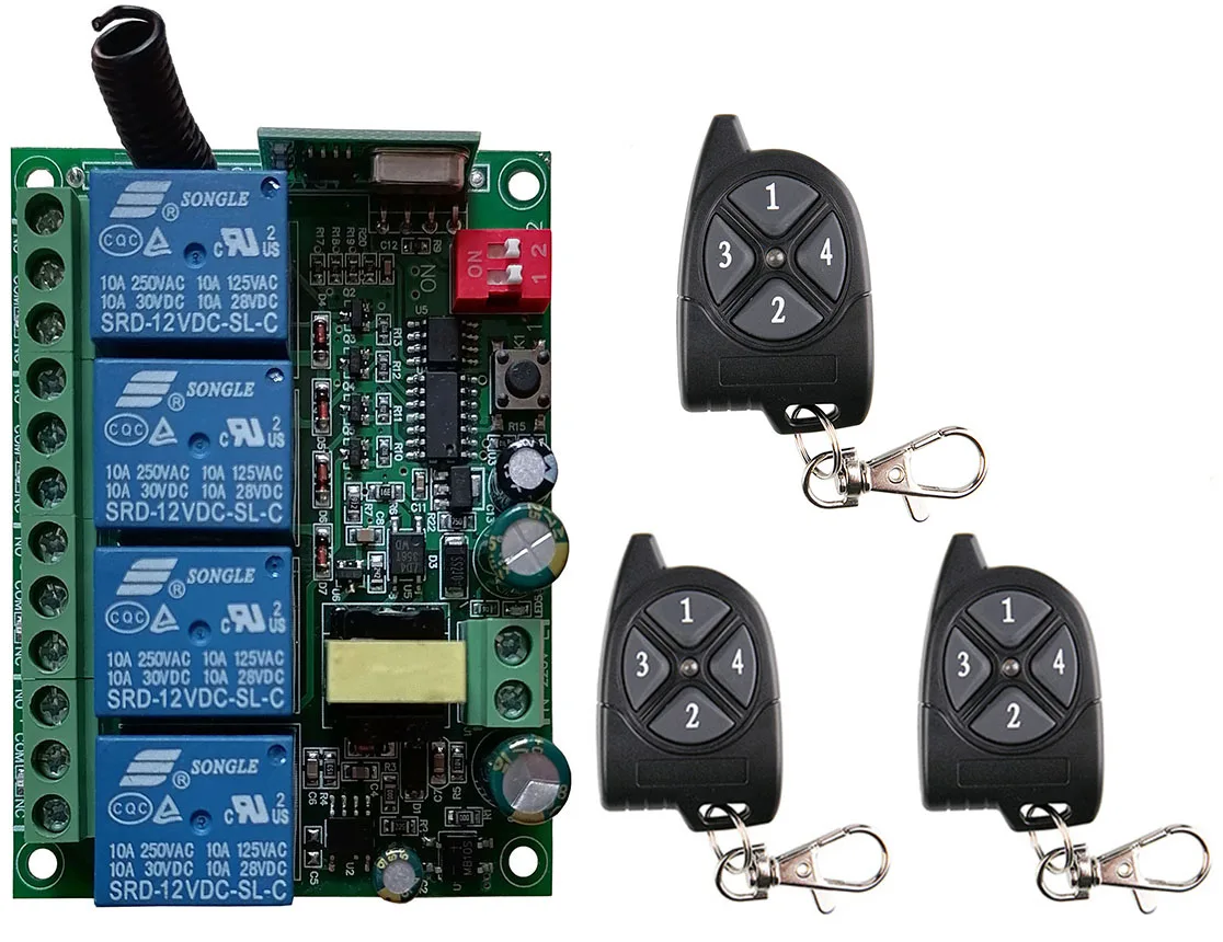 AC110V 220V 230V 4CH 4 Channe 433MHz Bộ Công Tắc Điều Khiển Từ Xa Không Dây Tiếp Thu Điều Khiển Cho Nhà Để Xe \ Cửa \ LED \ Bóng Đèn