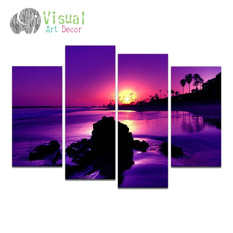 

4 Pieces Ocean Scenery Wall Art Poster Beautiful Sunset Print Canvas Painting Modern Style Picture Living Room Home Decor