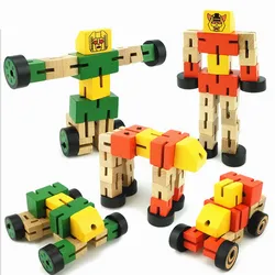 Kids Wooden Transformation Robot Manual Folding Building Block Toy For Children Autobot Figure Model Educational Puzzle Toy Gift