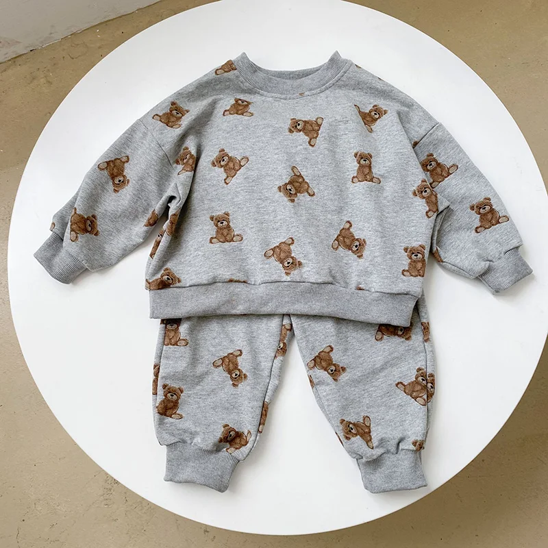 Kids Bear Sweatshirts Suit Boys Hoodies And Pants 2 Pcs
