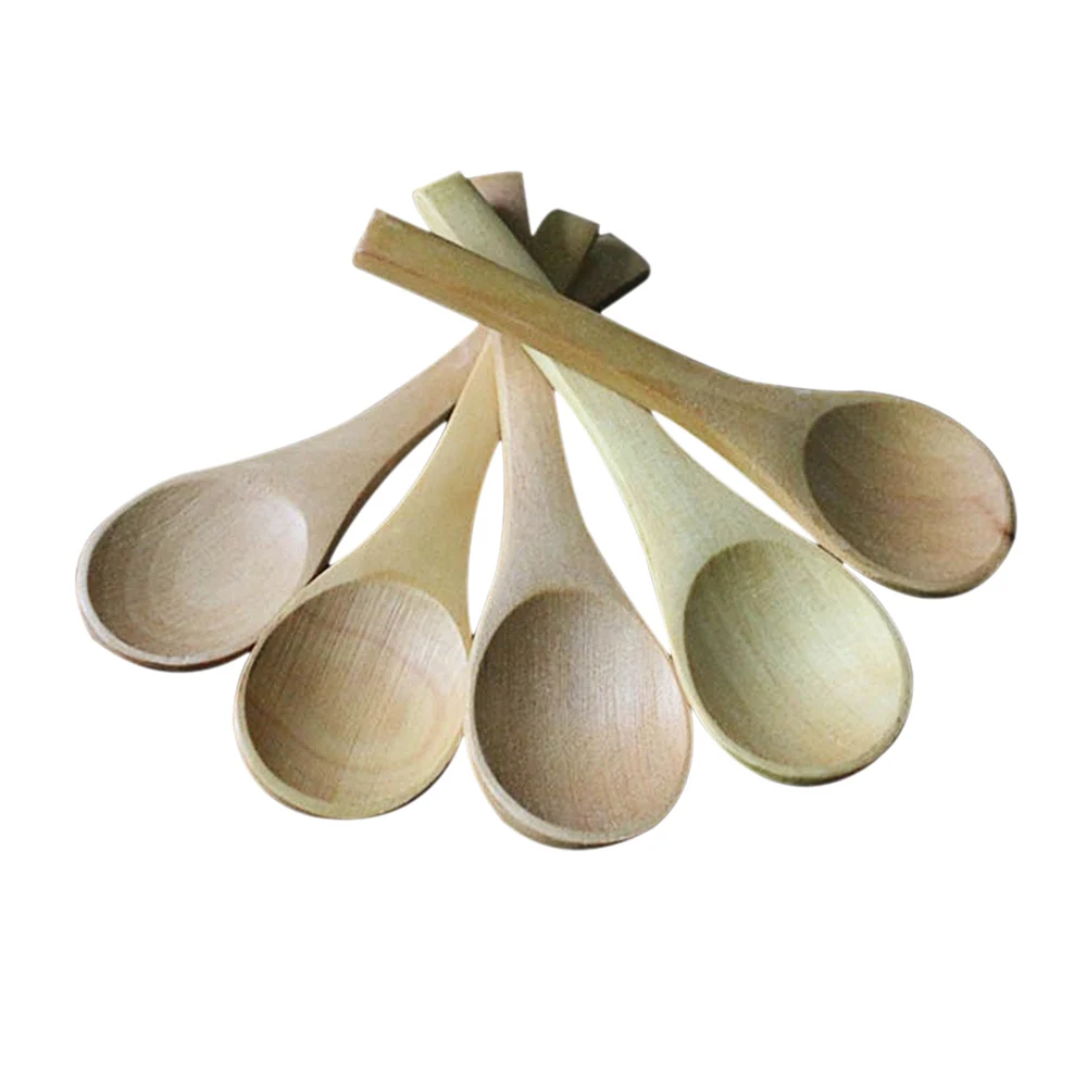 5pcs Handmade Small Wooden Spoon Honey Teaspoon Seasoning Coffee Tea Sugar Salt Mustard Ice Cream Spoons 10cm