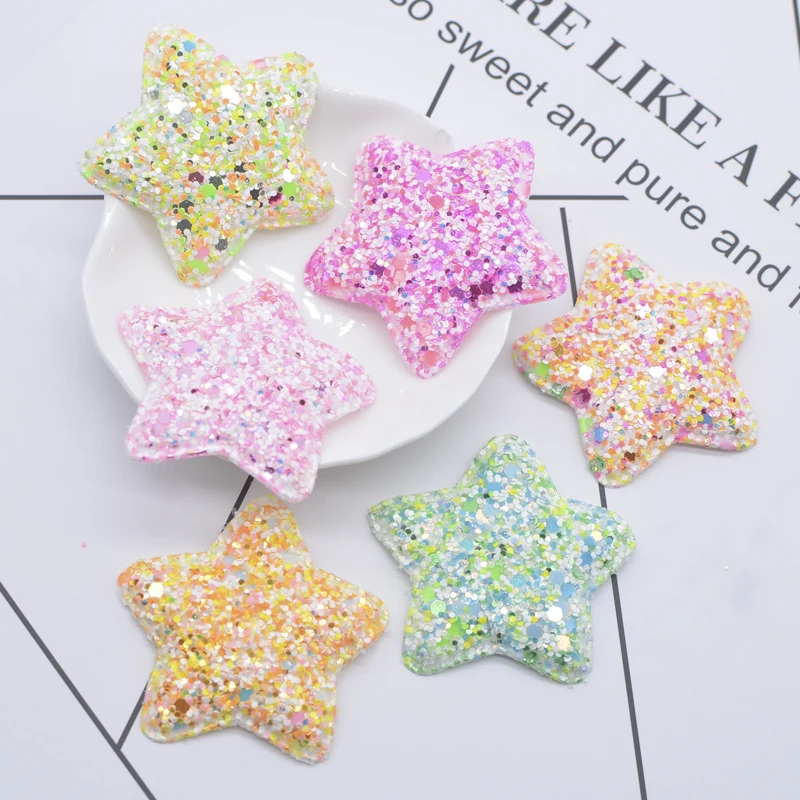 12Pcs 48mm Padded Fluorescence Fabric Star Applique for Clothes Hat Sewing Supplies DIY Headwear Hair Clips Band Accessories N25